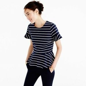 J Crew XS Blue Striped Flounce Peplum Top